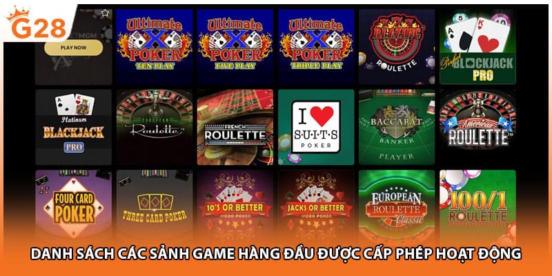 Danh sách các sảnh game hàng đầu được cấp phép hoạt động
